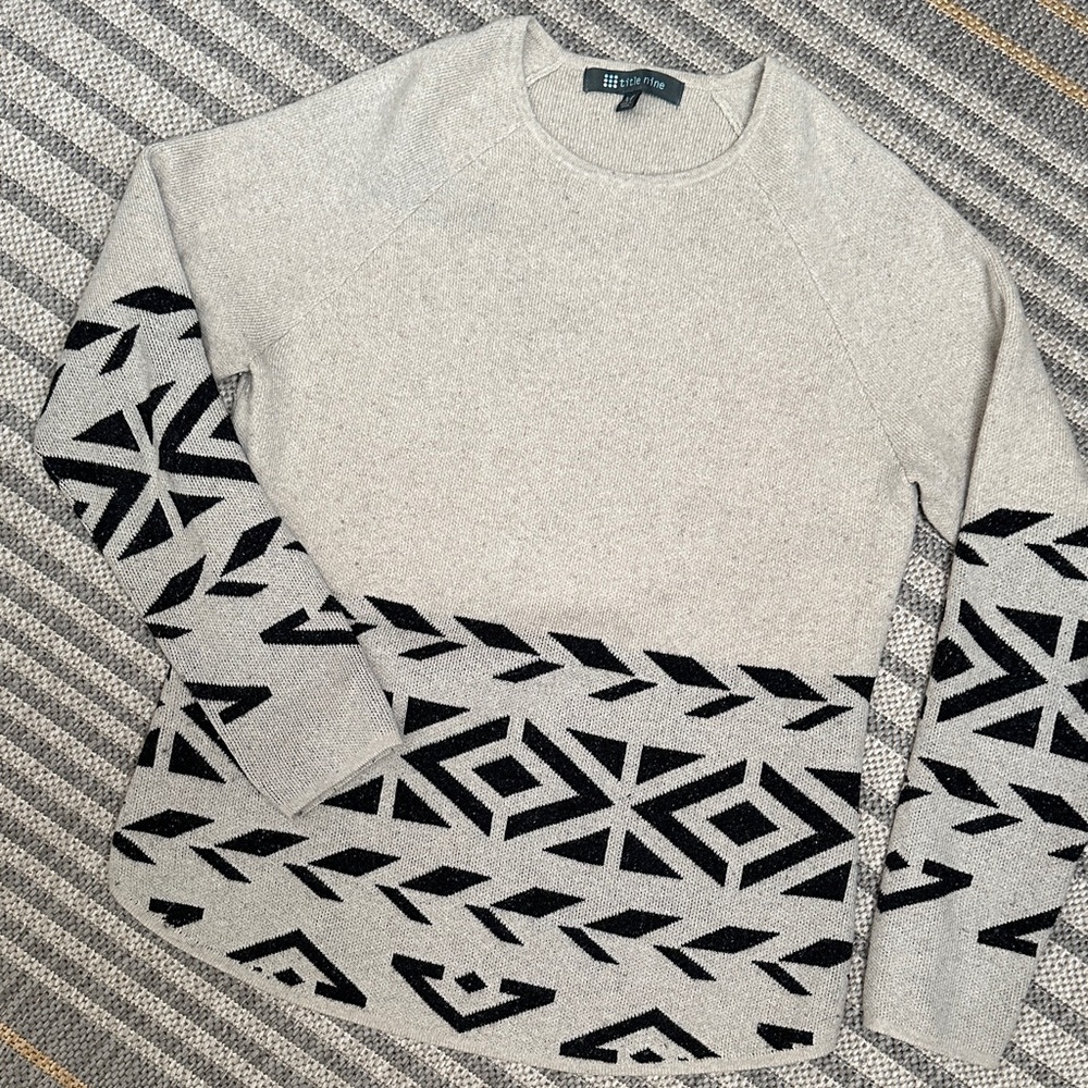 Black and Gray Geometric Wool and Silk Sweater